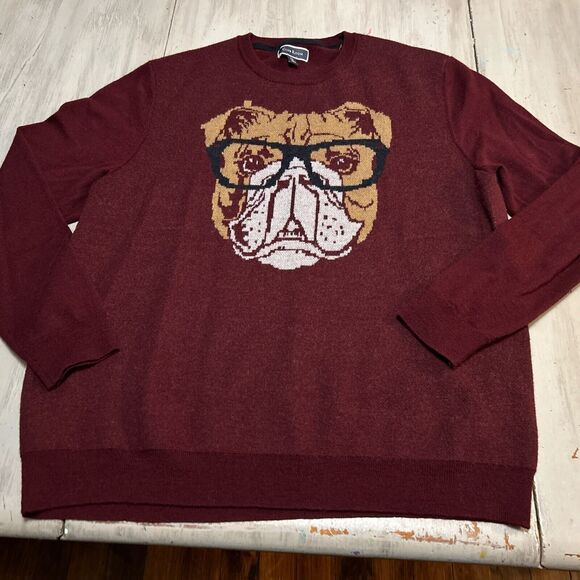 Club Room Maroon Bulldog Glasses Wool Blend Pullover Sweater Mens Size XXL